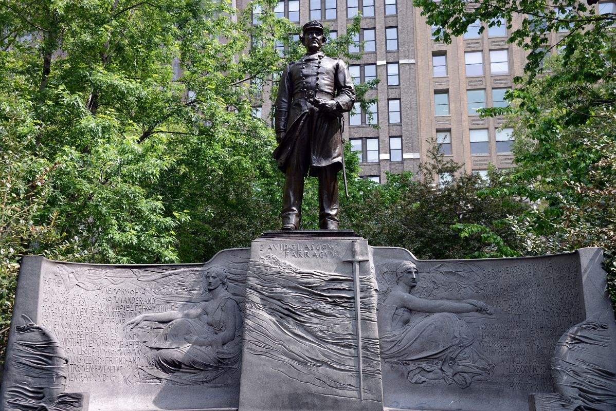 06-06 Civil War Hero Admiral David Farragut Monument by Augustus Saint Gaudens Sits on a Pedestal Bench by Stanford White 1899 New York Madison Square Park